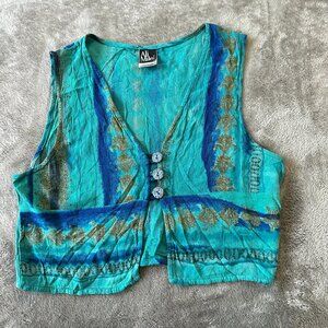 Vintage Ali Miles Blue Vest Women's size 10 Medium USA Made Lagenlook 90s Y2K